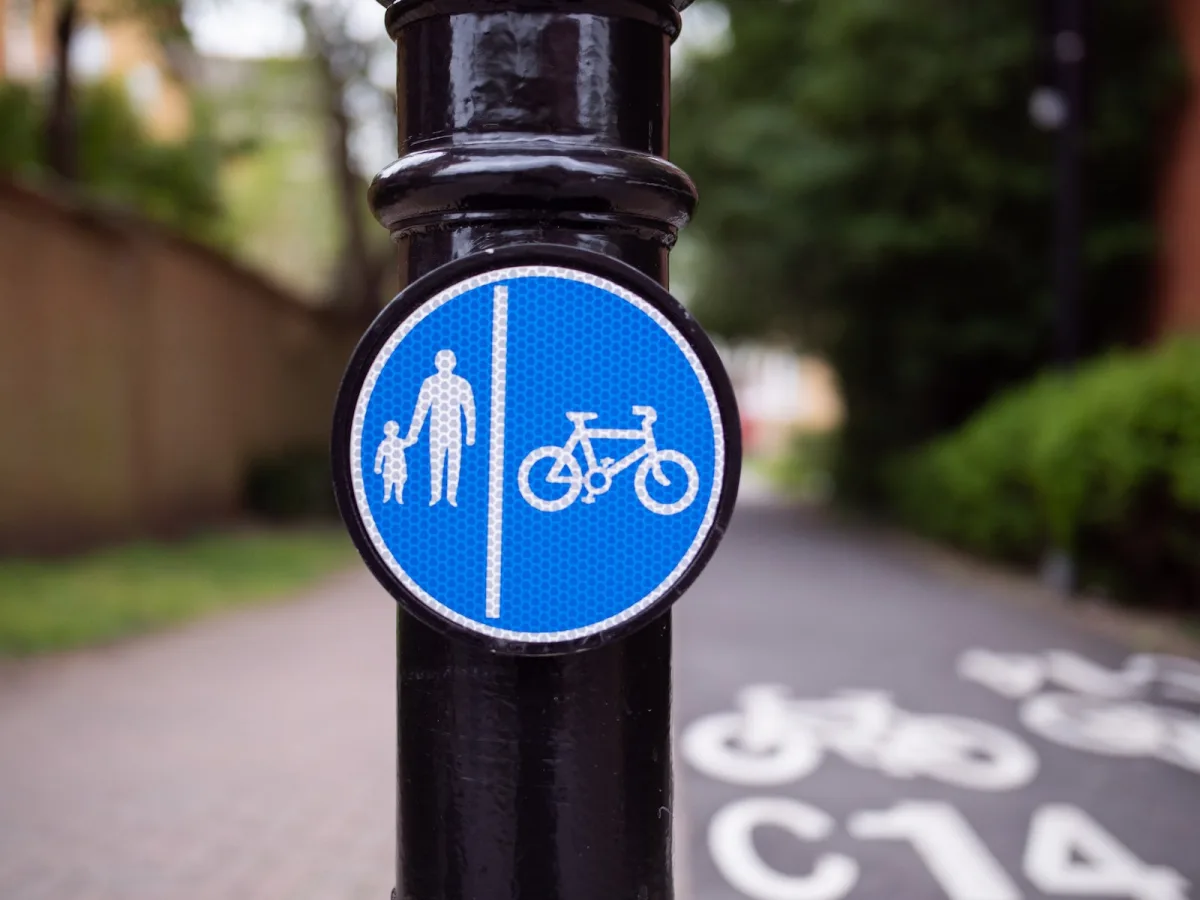 blue and black bicycle lane